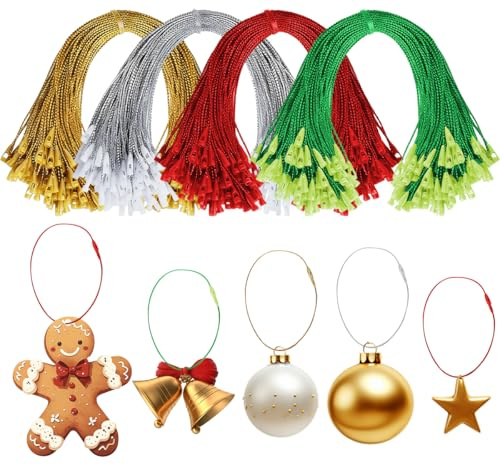 FuxFuis 800 Stück Weihnachtsbaum Haken Grün/Rot/Gold/Silber Haken für Weihnachtsbaumkugeln, DIY Weihnachtsdeko Aufhänger für Weihnachtskugeln 20cm Klein Hängeseile für Weihnachtsbaumschmuck Ornament