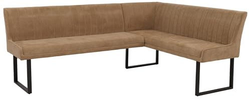 Mendler Eckbank HWC-O82, Chenille Öko-Tex Metall, 210x159cm - Hellbraun | Esszimmerbank, Bank, Stoff/Textil (310g/m²)