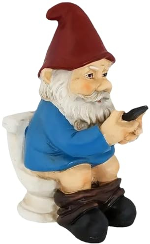 Lawnrden Zwerge Dekorationen für den Garten, Zwergfiguren, lustige Zwergstatue, die auf der Toilette sitzt und Ihr Handy beobachtet, wetterbeständige Harzstatue für den Garten im Freien