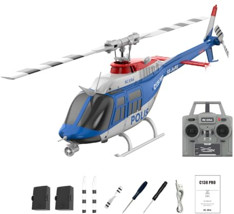 RCXTechPro BELL206 C138PRO 6CH 3D Flybarless RC Hubschrauber mit optischem Fluss-Schwebeflug, bürstenlosem Motor, Höhenhaltung – RTF Einrotor-Flugzeug für Erwachsene Piloten