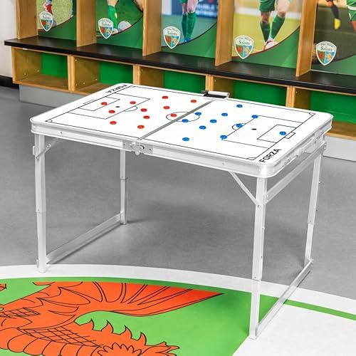 FORZA Table de coaching | Tableau blanc magnétique pliable 2 en 1 et table pour tactiques de football – Hauteur réglable, disposition complète du pas, aimants d'équipe, stylo et gomme