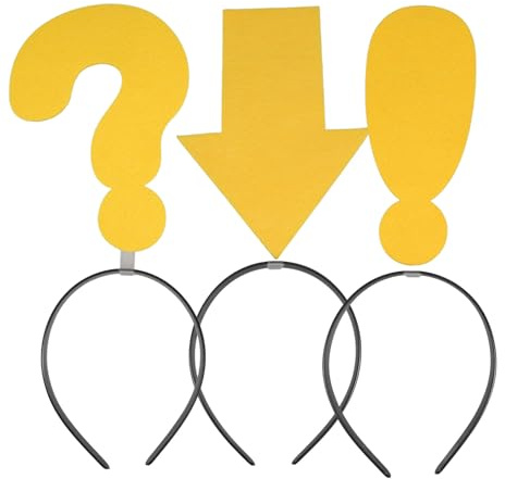 3 Stück Pfeilspitzen Haarreifen aus Kunststoff und Filz für Partys | Gelb, Originell und Auffällig, mit Fragezeichen und Ausrufezeichen Form für Geburtstage und Weihnachten