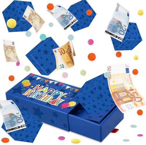 Giftota Geldgeschenke Geburtstag - DIY Geschenkbox Geburtstag Pop Up Explosionsbox mit Konfetti - Überraschungsbox Geburtstagsgeschenk für Männer Frauen (Blau)