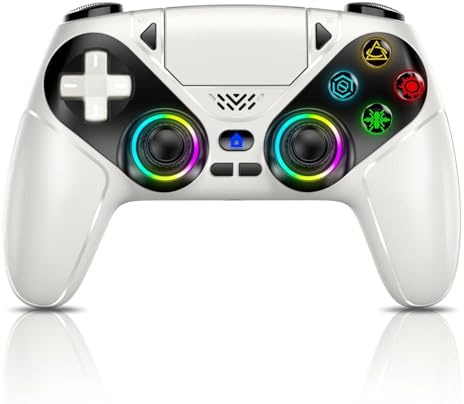 Generico Compatibile con la serie PS5 e controller di gioco wireless for PC con doppia vibrazione e funzione Turbo(RGB White)
