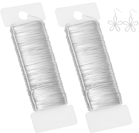 2 Piezas Alambre Manualidades, Hilo de Hierro Plateado 0.3 mm, Alambre Bisutería para Hacer Bisutería Fina, Ganchillo, Arte Floral, Coronas Boda y Ramos DIY