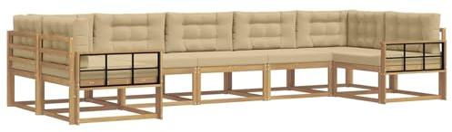 vidaXL Outdoor-Sofagarnitur mit Kissen 7 pcs Weiß und Beige, Modernes Ecksofa-Set, stylische Gartenlounge, Möbel für Terrasse, wetterfest am Pool