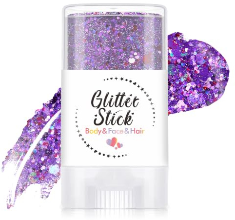 Stick glitterato per il corpo, viola scintillante, per festival, trucco olografico con paillettes a sirena, impermeabile, accessorio per viso, capelli, corpo, unghie, per feste