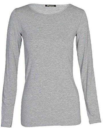 New Ladies Plus Size Long Sleeve T-shirt Womens Stretch Plain Top Sizes 8-26 (XXL (20-22 UK), GREY)
