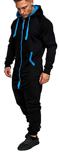 Amaci&Sons Herren Overall Jumpsuit Jogging Onesie Trainingsanzug Camouflage 3004 Schwarz/Türkis M