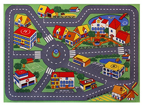 HOMEFACTO:RI Mats Spielteppich Crooz Stadt Straßen Kinder Teppich WASCHBAR Anti-Rutsch 95x133cm