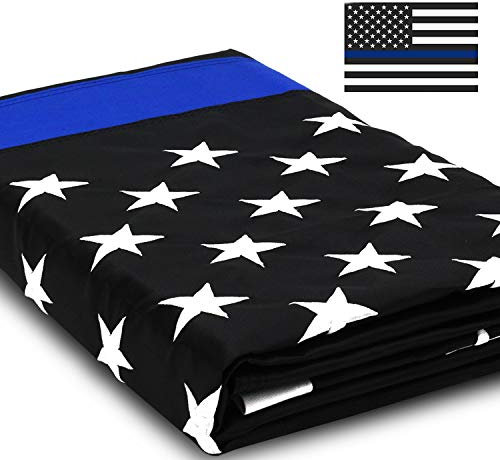 ANLEY EverStrong Series Thin Blue Line USA Flag 3x5 pieds en nylon résistant - étoiles brodées et rayures cousues - honorant les drapeaux de bannière des officiers chargés de l'application