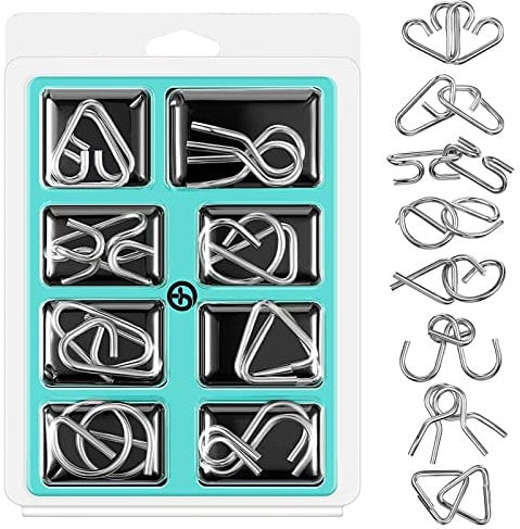 Holzsammlung 8 Pièces Casse Tete Metallique, Jeux Casse Tête Metal, Métallique Wire Set Mini IQ Puzzle, Esprit Test Jeu Educatif Logic Jouet Classique Cadeau pour Adulte et Enfant