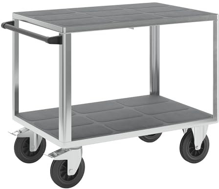 eurokraft | pro | Montagewagen | Tragfähigkeit 500 kg | 2 Ladeflächen aus Kunststoff | Ladefläche 1050 x 700 mm | Gestell verzinkt