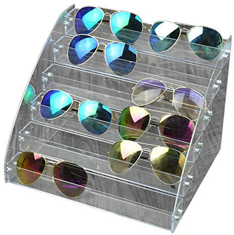 Fdit Removable 6-Layer Acrylic Sunglasses Storage Box Display Case Transparent Minimalist Table Top Glasses Case Bracket Desktop Storage Box for Displaying Glasses