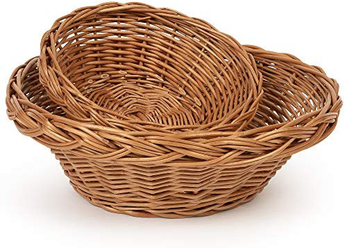 TYSK Design Brotkorb 2er-Set (20 + 30 cm Durchmesser) - Brotkörbchen, Korb geflochten aus Weide, Weidenkorb, Weidenkörbchen