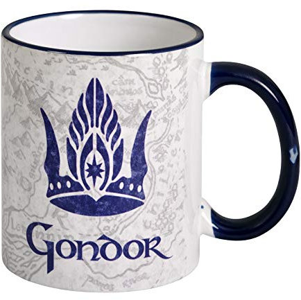 Elbenwald Herr der Ringe Tasse Gondor mit Wappen und Mittelerde Karte Rundumdruck Keramik 320 ml weiß