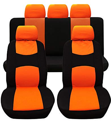 GUOCU Autositzbezüge, Komplettset Vordersitze und Rücksitze Universal, Autoinnenausstattung Auto-Schonbezüge Orange 9 Stück