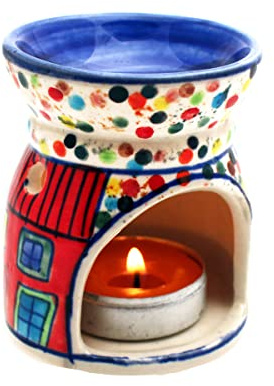 Aromalampe Duftlampe aus Keramik handbemalt (Village klein Set/2)