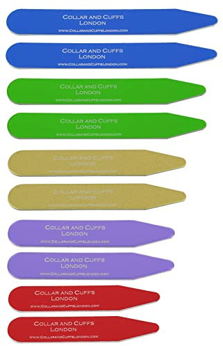 COLLAR AND CUFFS LONDON 10 Kragenstäbchen Herren Metall - Leichtes Aluminium - 5 Farben 5 Größen - 2 2.2 2.35 2.5 2.8 - Rot Lila Gelb Grün Blau Farben - Hochwertig - Mit Box - 5 Paare