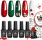 Beetles Christmas Gel Nail Polish Set- Christmas 5 Colors Sparkle Red Green Gel Polish Kit Soak Off LED Gel Nail Kit Manicure Gift with Nail Strengthener Gel and Stickers Nail Art Gifts for Women
