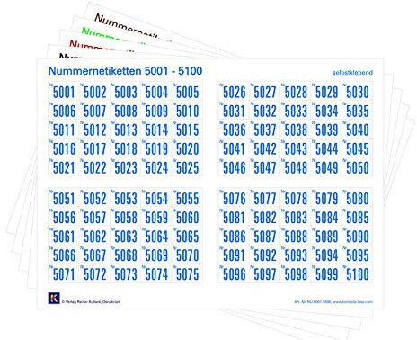 1000er-Set Nummernetiketten selbstklebend, Zahlen zum Aufkleben, wasserfest, wetterfest, UV-beständig (Nr. 5001-6000)