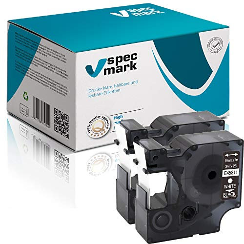 specmark Kompatibel für DYMO D1 45811 S0720910 Schriftband 19mm x 7 m Satz x 2 St. Weiß auf Schwarz Kompatibel mit DYMO D1 LM LabelManager LP LabelPoint LW LabelWriter DUO