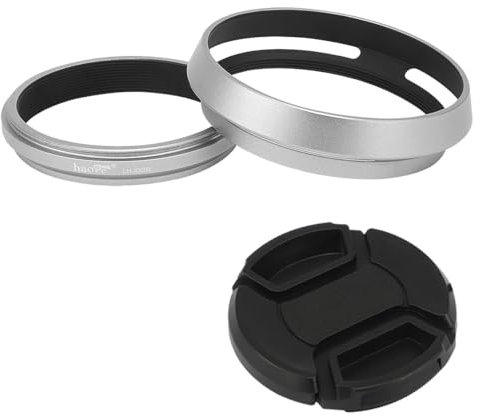 Haoge LH-X53W 3in1 Metall Gegenlichtblende mit 49mm Adapterring mit Objektivdeckel für Fujifilm X100VI Fuji FinePix X70 X100 X100S X100T X100F X100V Kamera Objektiv ersetzt LH-X100 AR-X100 Silber