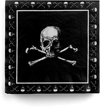 Horror-Shop Schwarze Totenkopf Servietten mit Piratenschädel 20 St.