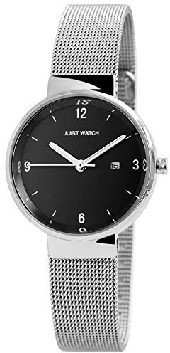 Just Watch Damen-Uhr Meshband Edelstahl Leuchtzeiger Datum Analog Quarz JW10082 (silberfarbig/anthrazit)