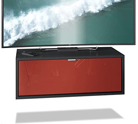 Vladon TV Board Lana 80 Hängeschrank Lowboard 80 x 29 x 37 cm, Made in Germany, Korpus in Schwarz matt, Fronten in Bordeaux Hochglanz | Große Farbauswahl