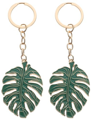 Lot de 2 porte-clés en forme de feuille de palmier tropical vert - de fête hawaïenne - Fournitures de fête pour voiture