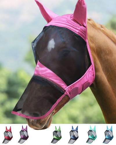 Harrison Howard CareMaster Pro Luminous Cheval Masque Anti-Mouches Nez Long avec Oreilles Protection UV pour Cheval-Rose Clair (M)