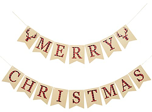 Happium Traditionelles Banner „Happy Merry Christmas“, Weihnachts-Wimpelgirlande, hängende Weihnachtsdekoration für die Kaminwand