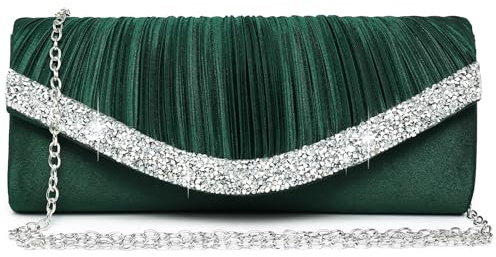 Dasein Pochette da donna, pochette da sera formali con strass per feste di nozze e balli studenteschi, Verde, Medium