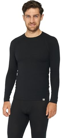 DANISH ENDURANCE Maglia Termica Uomo in Lana Merino, Manica Lunga, per Sci, Trekking, Escursionismo con o Senza Chiusura Zip, Black, S