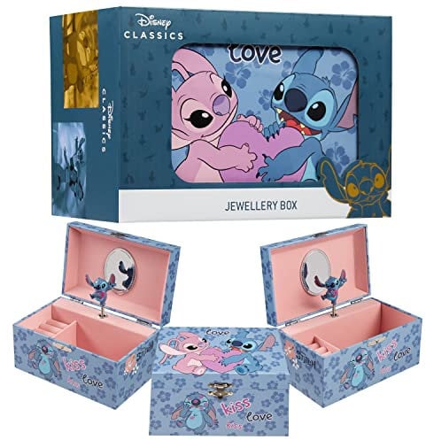 Disney Stitch Carillon Portagioie Bambina Adolescenti, Organizzatore Gioielli, Accessori Cameretta, Regali per Lei (Blu Stitch)