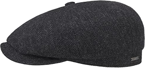 Stetson Hatteras Classic Wool Schirmmütze - Schiebermütze Herren - Flatcap mit Baumwollfutter - Herrencap mit Fischgrätmuster - Ballonmütze Herbst/Winter - Wintercap schwarz-grau 60 cm