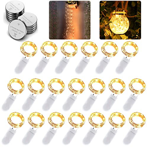 Aicharynic Guirlandes Lumineuses Pile Bouton, 10 Pièces 1M 10 LED Guirlande Lumineuse Intérieure et Extérieure en Fil de Cuivre IP65, Décoration Pour La Chambre, Jardin, Mariage, Fête, Noël (20 PCS)