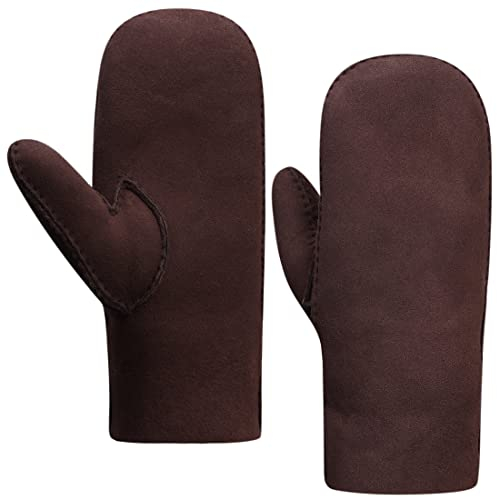 Harssidanzar Herren Fäustlinge Handschuhe,Winter Warme echte Wildleder Lammfell Shearling Fäustlinge Leder handschuhe KM044EU,Braun,Größe M