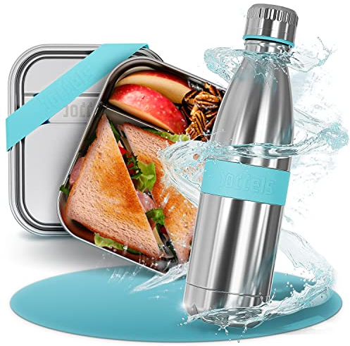 boddels Lunch-Set Edelstahl Brotdose 800ml und Trinkflasche Edelstahl 500ml | Brotzeitbox für Snacks | Isolierflasche | doppelwandige Edelstahl Flasche | Brotdose Edelstahl Kinder mit Fächern
