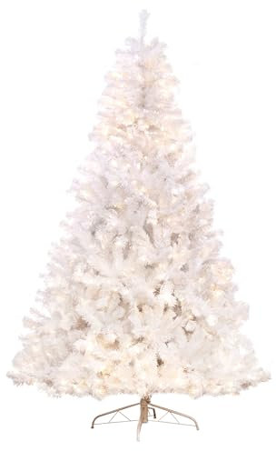 Christmas Tree World | 8ft Artificial Pre-lit Bianca Pine | Bushy and Luxury Quality PVC Tips | Easy to Assemble and Take Down | 142cm Diameter