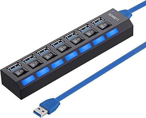 LOBKIN Hub USB a 7 porte, hub USB 3.0 portatile, con singoli interruttori di alimentazione a LED per laptop, PC, MacBook e altri dispositivi USB