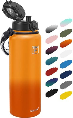 Fanhaw 1.2L Trinkflasche Edelstahl mit 1 Deckel (Chug Deckel) - Für Outdoor, Frauen, Männer | Auslaufsicher & Schweißfest mit Anti-Staub Deckel (Gelb Orange)