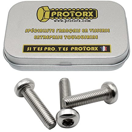 PROTORX Vis Torx Tête Bombee M5 x 20mm : Boîte 10 Pcs Visserie Inox pour Ecrou Rondelle | Vis Bombee Tête Cylindrique Six Lobes Acier A2 | Metal Anti-Rouille - ISO 14583