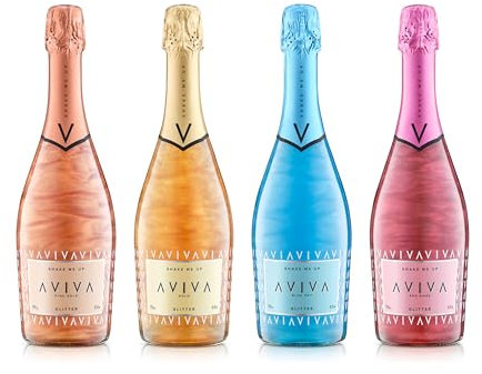 AVIVA GLITTER BOX MIX - bevanda aromatizzata glitter con brillantini 5,5% - 4 Bottiglie da 0,75 L