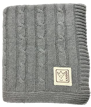 Kaiser 6521823 Cable Knitt - Babydecke Strick 100% Bio Baumwolle (KBA), atmungsaktive Babydecke, Neugeborene für den Sommer, Kinderwagendecke, Babyschalendecke, Fb. Light Grey