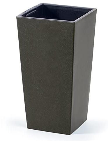 IMJ-Global Macetero para flores de Plaza Urbi cuadrado decorativo de plástico y madera Eco WOOD Alto 55 cm de interior exterior 30 x 30 cm cuadrado café diseño moderno 35 litros