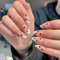 JUSTOTRY 24 Pcs Short False Nails Stiletto with Red Heart,White French Press on Nails Pattern,Fake Nails Short,Almond Medium Stick on Nail for Women Nail Art