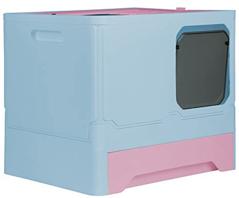 Drumm - Bandeja de arena para gatos, gran casa de aseo de gato plegable con tapa, cajón de arena con tapa, bandeja de cajón y pala para caña, portátil (45 x 35 x 38 cm)