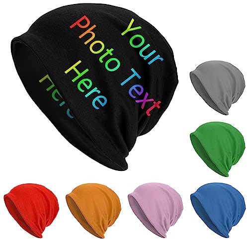 DJNGN Personalisierte Beanies Mütze, personalisierte Mützen, Strickmütze, Totenkopfmütze, individuelle warme Wintermütze mit Ihrem Fototext, Namen, Logo, Strickmütze für Männer und Frauen